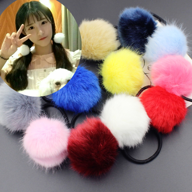 秋冬成人网红大毛毛球发圈女皮套扎头发绳儿童可爱毛绒橡皮筋头绳