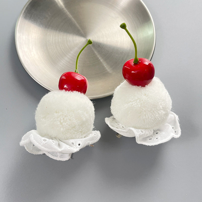 少女心奶油樱桃发卡可爱毛绒毛毛球蛋糕lolita日系甜美儿童顶发夹