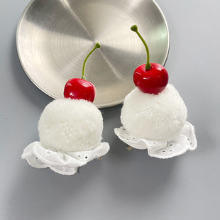 少女心奶油樱桃发卡可爱毛绒毛毛球蛋糕lolita日系甜美儿童顶发夹