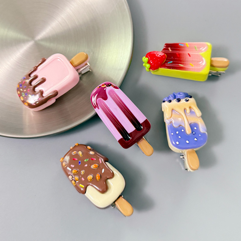 新款夏天仿真食物搞怪草莓雪糕巧克力发夹碎发侧边刘海儿童夹子女