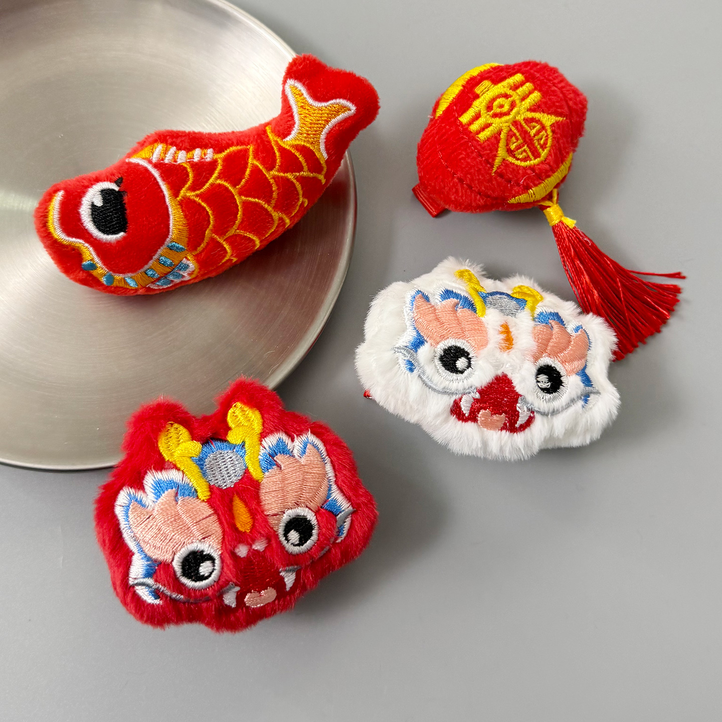 喜庆古风中国风红色玩偶锦鲤狮子灯笼流苏发夹鸭嘴夹儿童侧边刘海