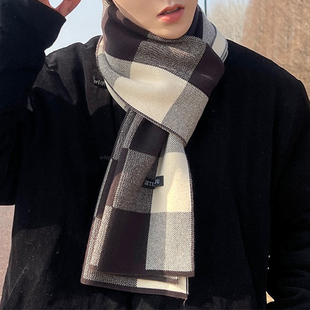 围巾男冬季格子秋冬韩系男款男士新款女保暖高档围脖仿羊绒冬款厚
