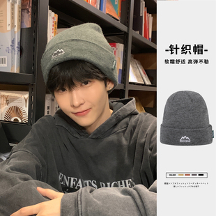 韩系氛围感帽子男秋冬美式冷帽男生冬季青少年针织帽痞帅毛线帽男
