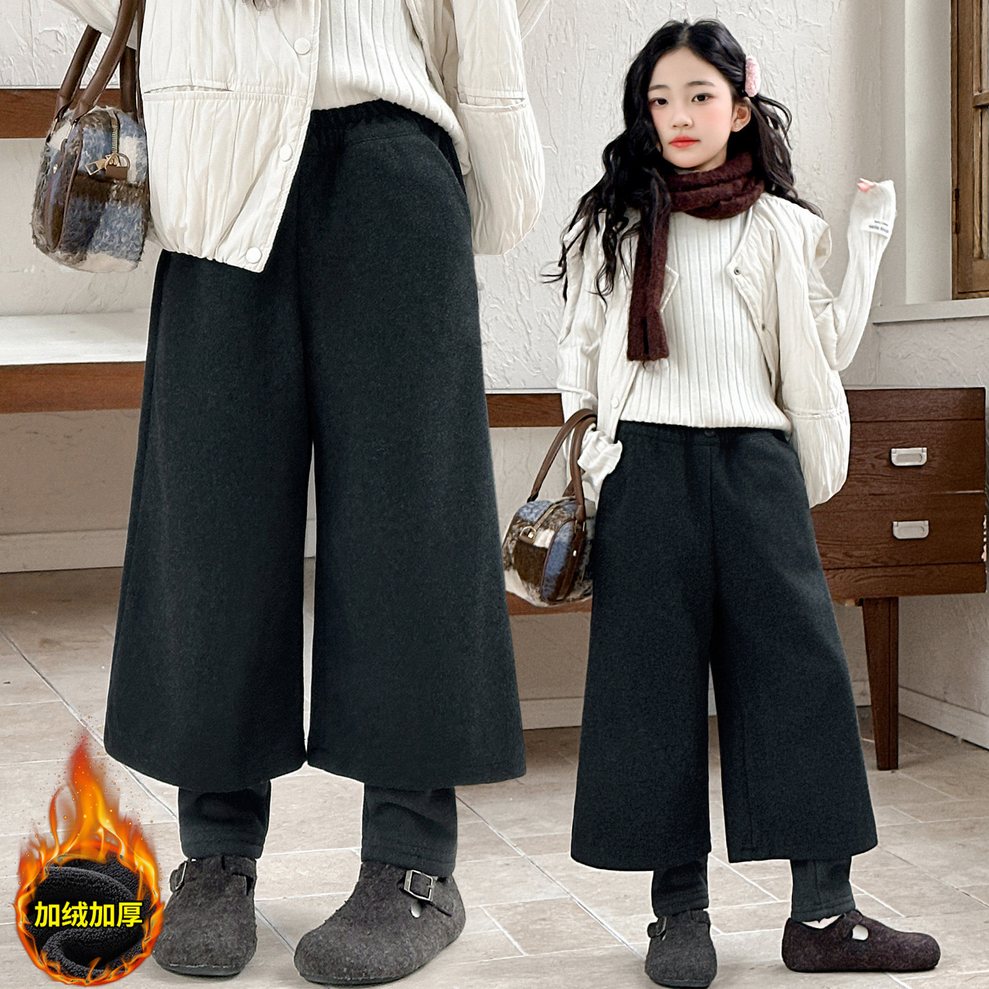 女童秋冬加绒加厚裤子儿童假两件阔腿裤中大童休闲百搭靴裤打底裤,童装/婴儿装/亲子装,裤子,淘宝优惠券,粉丝福利购,淘宝优惠卷