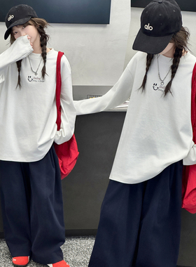 女童秋冬长袖T恤儿童打底衫小女孩中长款白色体恤中大童百搭小衫