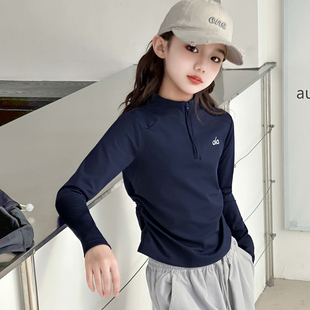 女童打底衫春秋加绒加厚洋气儿童拉链长袖T恤大童运动服修身瑜伽t