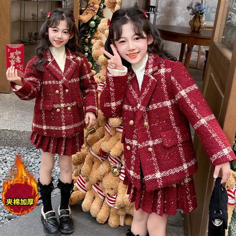 女童秋冬小香风西装百褶裙JK制服