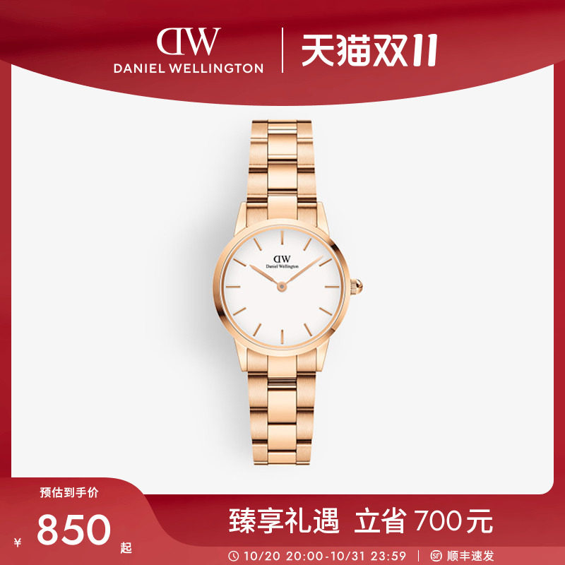 DW手表女ICONIC系列女表链条手表女小精钢彩盘石英表玫瑰金色28mm