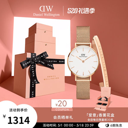 【520礼物】DW手表手镯套装 PETITE简约腕表玫瑰金色手表手镯套装