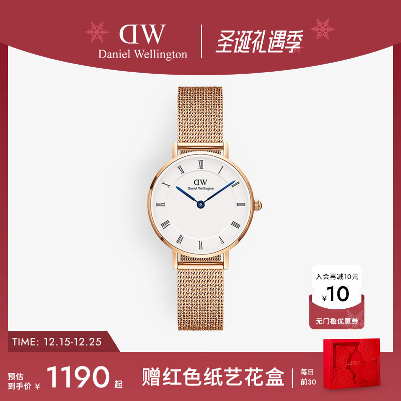 DW女表小蓝针腕表罗马数字刻度