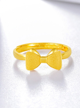 越南沙金开口蝴蝶结戒指黄铜镀金