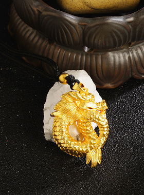 盘龙沙金项链女百搭小众黑绳霸气