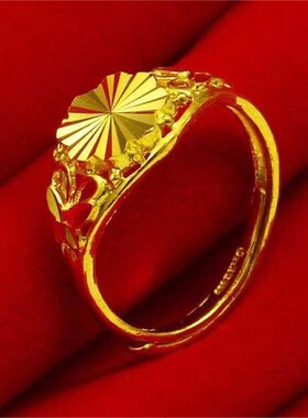 香港真金色满天星沙金戒指女士活口可调节指环送妈妈时尚百搭首饰