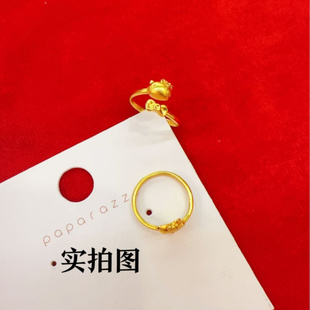 Kitty猫咪戒指黄金色新款可爱卡通百搭高级感凯蒂猫项链首饰套装