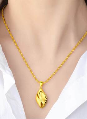 叶子越南沙金项链女款黄金色久不掉色性感锁骨链转运桃心吊坠饰品