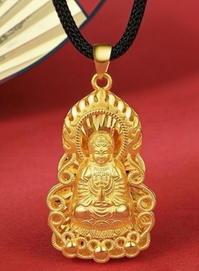 越南仿沙金色古法火焰观音吊坠男