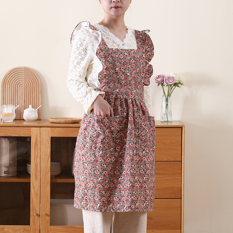 复古碎花布艺中式国风围裙厨房家用做饭女上班防油污耐脏背带围腰