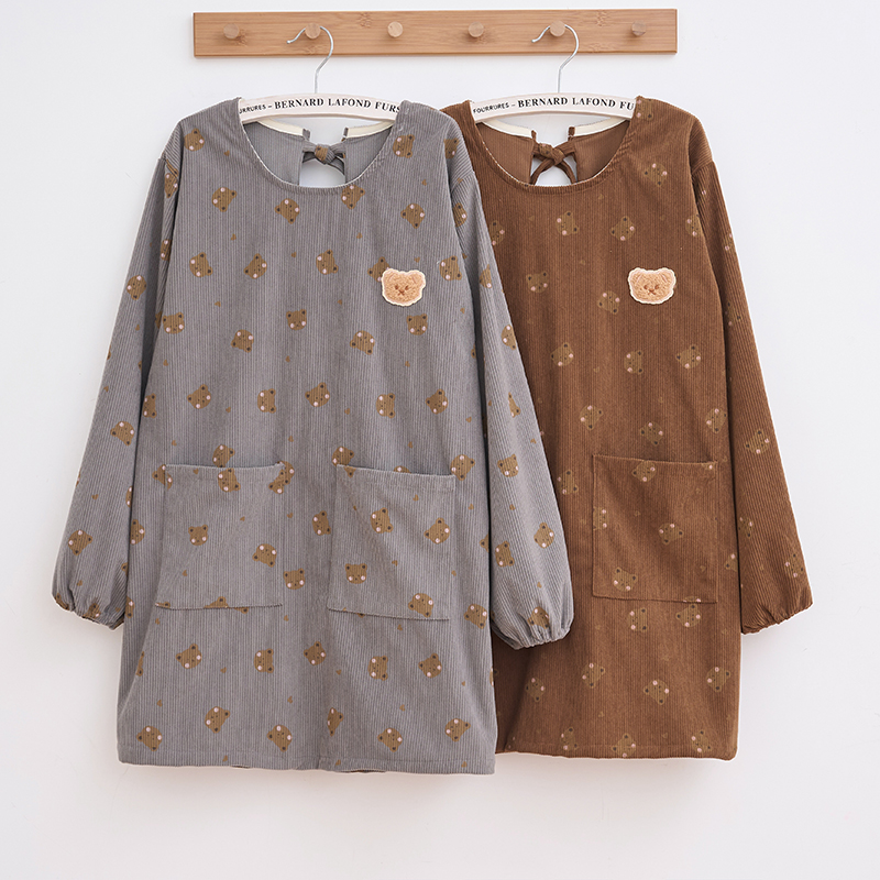 防油污围裙家用厨房做饭洋气耐磨上班长袖罩衣围衣女加大套羽绒服