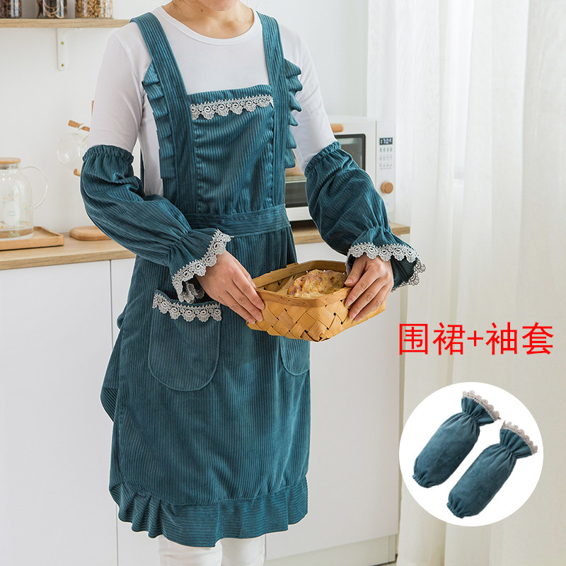 洋气透气灯芯绒套袖防油污围裙女