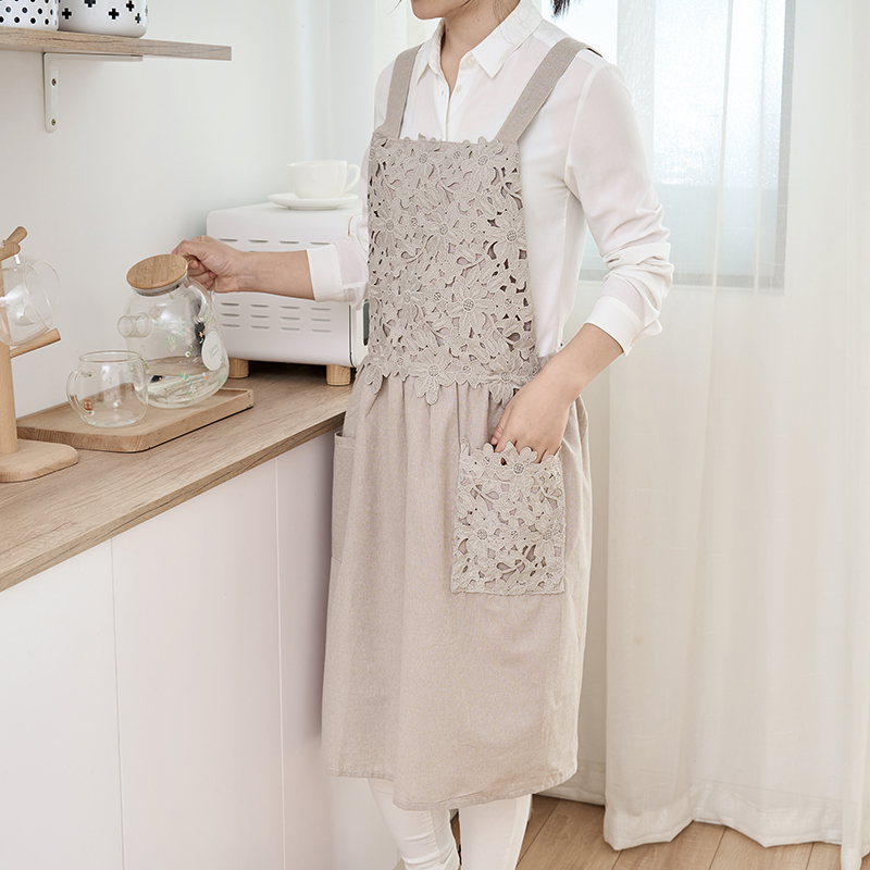 时尚双层花边家用围裙工作服女