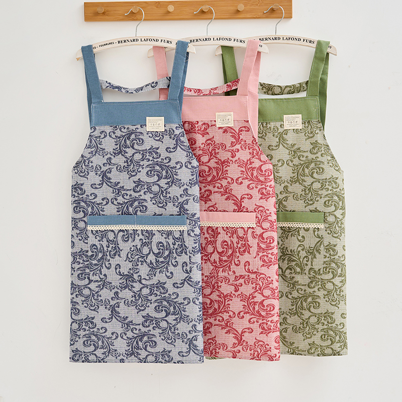 家用双层小清新背带围裙工作服女