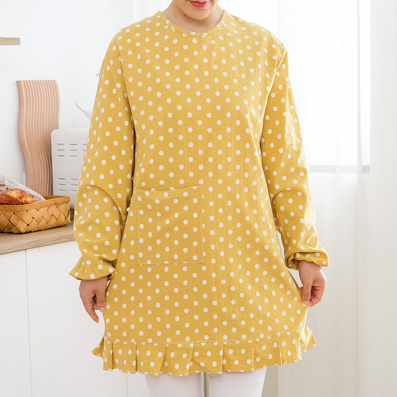 时尚波点木耳边防水防油罩衣