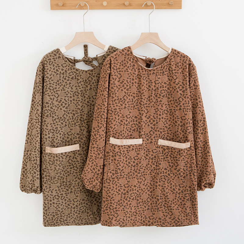 家用厨房防油污长袖罩衣女灯芯绒