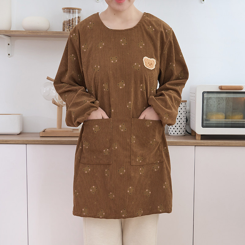 双层灯芯绒长袖围裙工作服