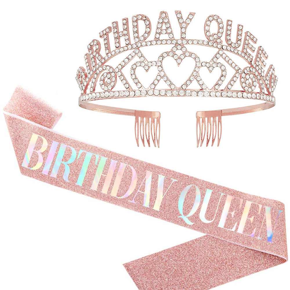生日皇冠礼仪带小红书女王birthday queen 水钻皇冠发箍30岁装饰