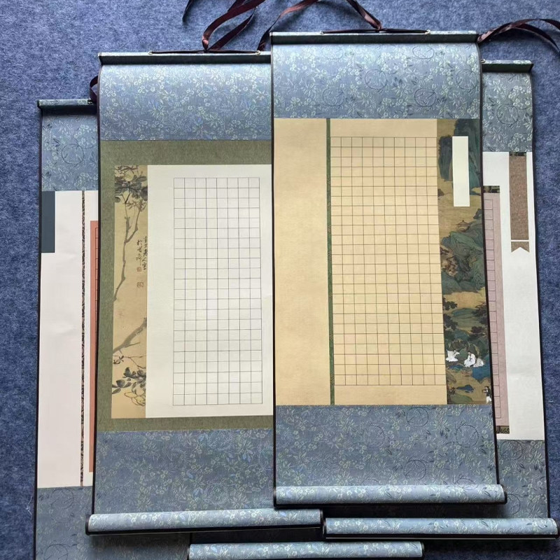 a3空白卷轴微喷半熟硬笔宣纸书法创作挂轴挂画小楷方格纸定制批发