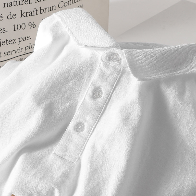 纯棉翻领t恤女250g重磅精梳棉厚实2022夏新款宽松白色polo衫短袖