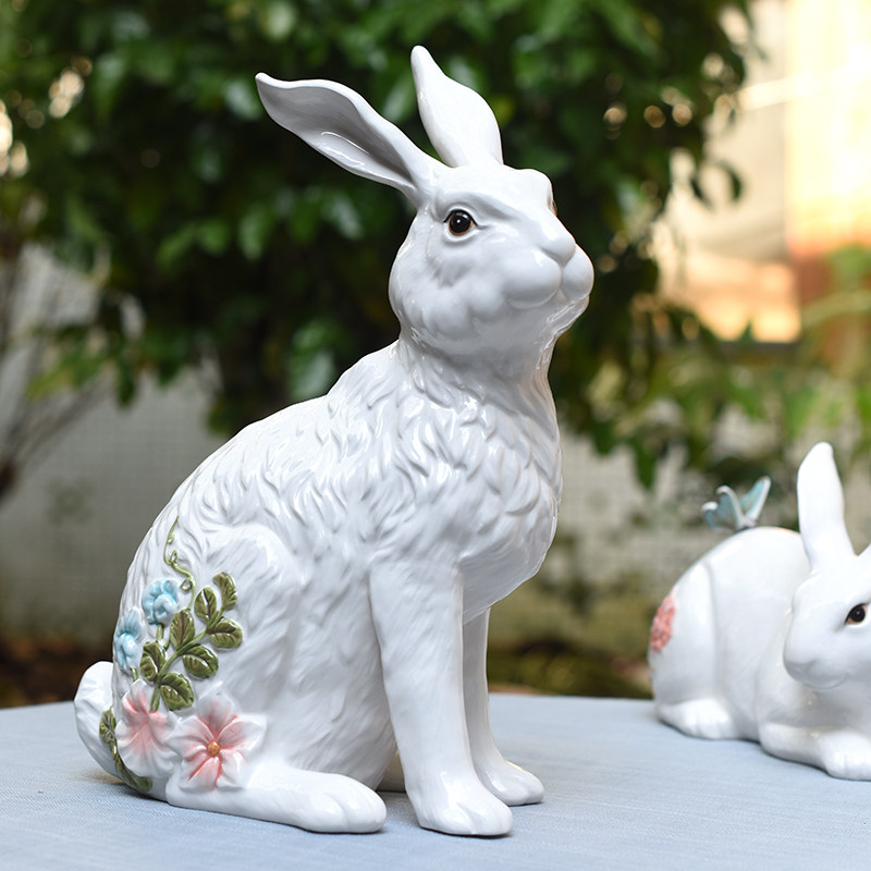 美国法国花园田园兔子陶瓷摆件家居饰品客厅摆设Easter Figurine