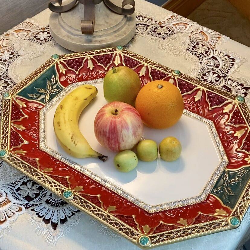 美国FF釉下彩红色圣诞陶瓷陶瓷水果盘干果盘餐盘面包盘沙拉盘托盘