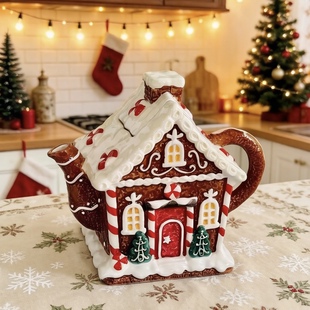 釉下彩圣诞糖果屋陶瓷茶壶水壶咖啡壶Teapot X‘mas