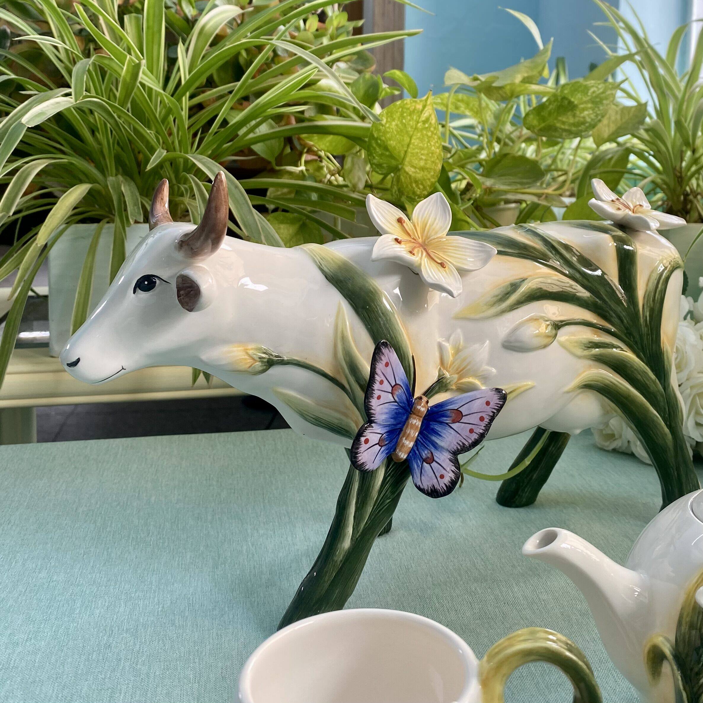 促销方亚家居美式大号空谷幽兰牛摆饰陶瓷桌面摆件生日礼物生肖牛