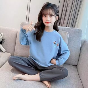 儿童睡衣套装秋冬新款中大童德绒保暖打底内搭体恤长袖女童家居服