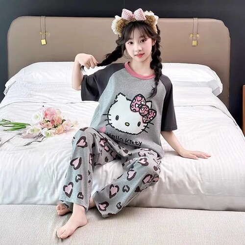 儿童空调服套装全棉中大童睡衣夏季新款小女孩短袖纯棉女童家居服