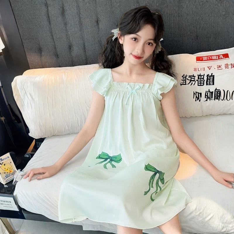 夏季冰丝睡裙小女孩吊带女童睡裙薄款外穿背心儿童睡裙大童空调服