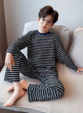 2025男童家居服德绒套装秋冬秋衣秋裤儿童睡衣外穿内搭中大童空调