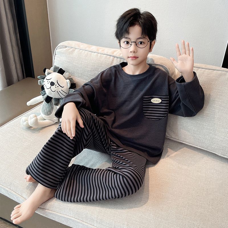 儿童睡衣德绒宽松秋冬保暖男童家居服套装中大童德绒内搭打底上衣