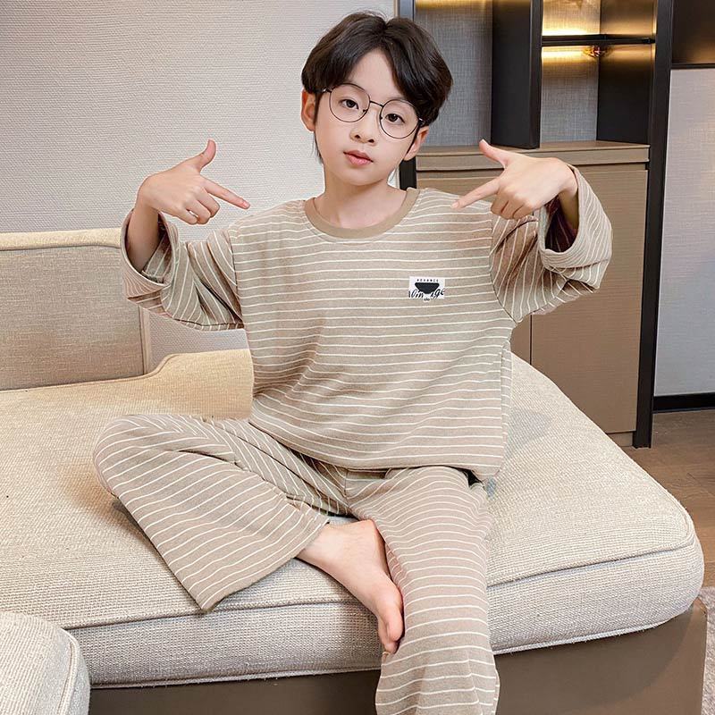 秋冬青少年德绒睡衣两件套保暖男童睡衣套装儿童中大童家居服冬季
