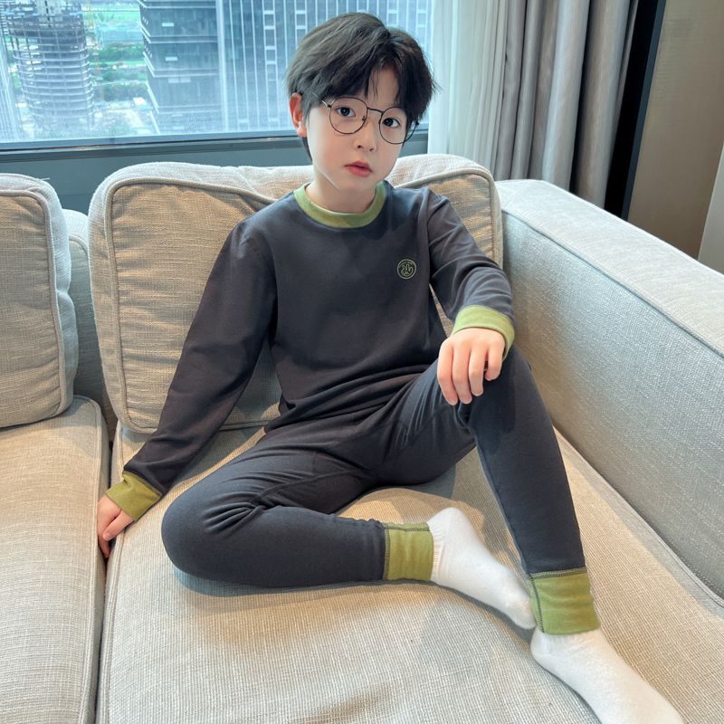 儿童睡衣秋冬季德绒秋衣秋裤套装保暖中大童空调服男童家居服套装