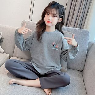 女童睡衣套装秋冬新款中大童德绒保暖打底内搭体恤长袖儿童家居服