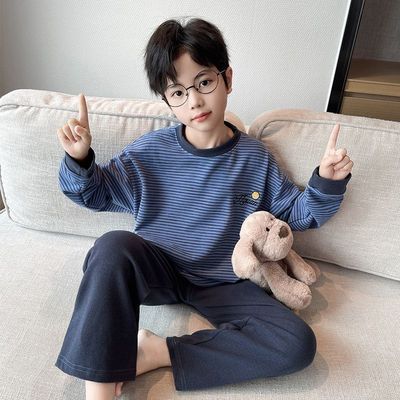 2025男童德绒保暖睡衣套装秋冬长袖新款套头薄绒青少年睡衣家居服