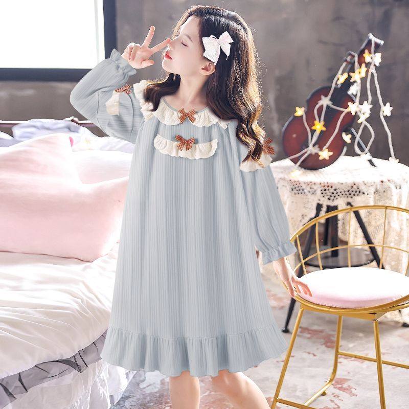 春秋款儿童睡裙公主风儿童长袖睡裙宽松中大童睡衣宽松女童睡裙子