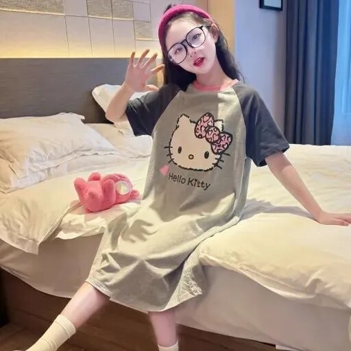全棉新款睡衣休闲女童纯棉短袖夏季女儿童薄款中大童女童睡裙睡裙