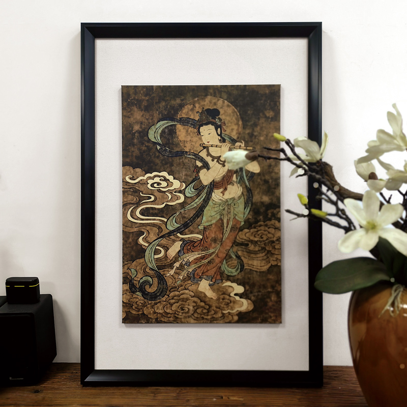 复古中式观音菩萨装饰画老钱风客厅书房禅意挂画侘寂酒店民宿壁画