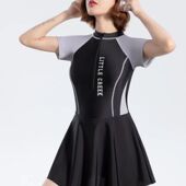 连体泳衣2024新款 遮肚连体裙 泳衣装 泡温泉运动显保守裙式 休闲时尚