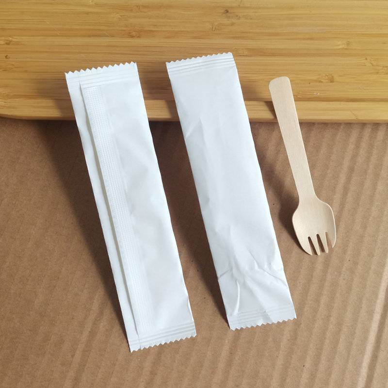 一次性环保可降解木制叉勺牛皮纸包装木质叉果冻冰淇淋甜品蛋糕勺