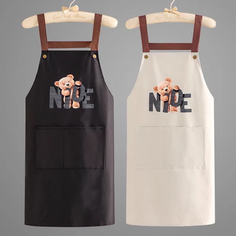 简约时尚防水防油围裙家用厨房做饭餐饮专用纯色背带工作围腰男女